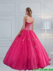 2015 Elegant Sweetheart Hot Pink Quinceanera Dress with Appliques and Beading