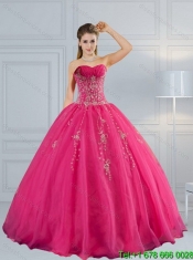 2015 Elegant Sweetheart Hot Pink Quinceanera Dress with Appliques and Beading