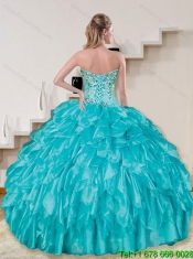 2015 Elegant Turquoise Sweet 16 Dresses with Beading and Ruffles