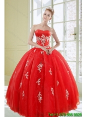 2015 Elegant Watermelon Quince Dress with Ruffled Layers and Appliques