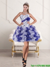 2015 Elegant White and Purple Quince Dress with Beading and Ruffles