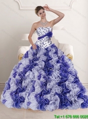 2015 Elegant White and Purple Quince Dress with Beading and Ruffles