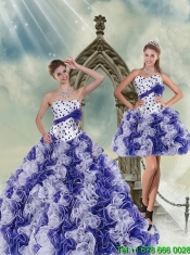 2015 Elegant White and Purple Quince Dress with Beading and Ruffles