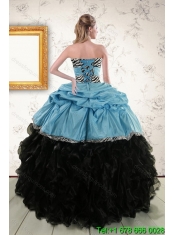 2015 Elegant Zebra Print Multi Color Strapless Quinceanera Dresses with Ruffles and Pick Ups