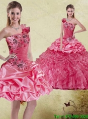 2015 Feminine One Shoulder Watermelon Cheap Quince Dresses with Pick Ups and Ruffles
