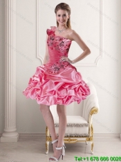 2015 Feminine One Shoulder Watermelon Cheap Quince Dresses with Pick Ups and Ruffles