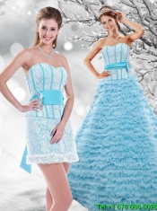 2015 Light Blue Strapless Cheap Quinceanera Dresses with Beading and Ruffled Layers