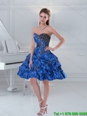 2015 Modest Beading and Pick Ups Blue and Black Sweetheart Cheap Quince Dresses