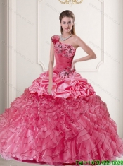 2015 Most Popular Appliques and Ruffles Watermelon Quinceanera Dress