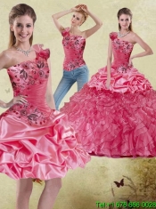 2015 Most Popular Appliques and Ruffles Watermelon Quinceanera Dress