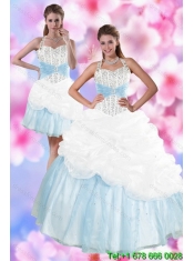 2015 Multi Color Halter Top Cheap Quince Dresses with Pick Ups and Beading