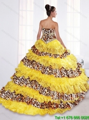 2015 Perfect Aqua Blue Leopard Printed Sweetheart Aqua Blue Quinceanera Dresses with Beading