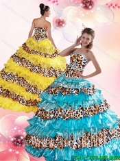 2015 Perfect Aqua Blue Leopard Printed Sweetheart Aqua Blue Quinceanera Dresses with Beading