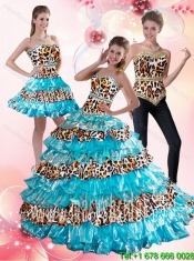 2015 Perfect Aqua Blue Leopard Printed Sweetheart Aqua Blue Quinceanera Dresses with Beading