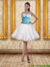 2015 Perfect Beaded Sweetheart Quinceanera Dress in White and Blue