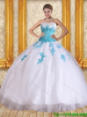 2015 Perfect Beaded Sweetheart Quinceanera Dress in White and Blue