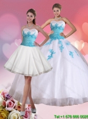 2015 Perfect Beaded Sweetheart Quinceanera Dress in White and Blue