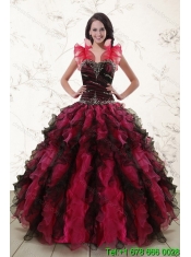 2015 Perfect Multi Color Quince Dresses with Ruffles and Beading