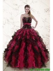 2015 Perfect Multi Color Quince Dresses with Ruffles and Beading
