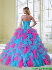 2015 Perfect Multi Color Quinceanera Dress with Appliques and Ruffles
