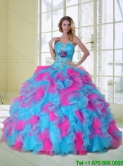 2015 Perfect Multi Color Quinceanera Dress with Appliques and Ruffles