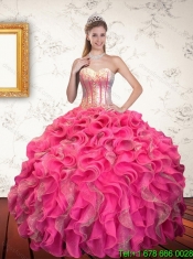 2015 Perfect Multi Color Sweetheart Quince Dress with Ruffles and Beading