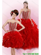 2015 Perfect Red Quince Dresses with Beading and Ruffles