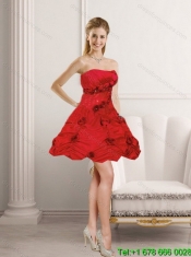2015 Perfect Red Strapless Quinceanera Dresses with Beading and Hand Made Flower