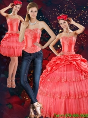2015 Perfect Strapless Quinceanera Dresses with Pick Ups and Beading