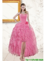 2015 Pretty Baby Pink Cheap Quince Dresses with Beading and Ruffles