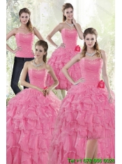 2015 Pretty Baby Pink Cheap Quince Dresses with Beading and Ruffles