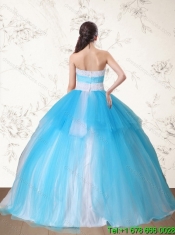 2015 Pretty Multi Color Strapless 15th Birthday Quinceanera Dress with Embroidery and Beading
