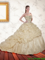 2015 Romantic Cheap Champagne Sequined Quinceanera Dresses with Pick Ups and Sequins