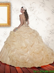 2015 Romantic Cheap Champagne Sequined Quinceanera Dresses with Pick Ups and Sequins