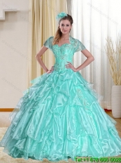 2015 Sophisticated Sweetheart Apple Cheap Green Quinceanera Dresses with Appliques