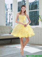 Beaded and Ruffled Cheap Sweetheart Quinceanera Dress in Yellow