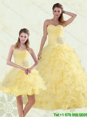 Beaded and Ruffled Cheap Sweetheart Quinceanera Dress in Yellow