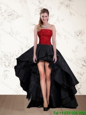 Beaded Strapless Ball Gown Cheap 2015 Quinceanera Dress in Red and Black