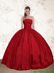 Beaded Strapless Ball Gown Cheap 2015 Quinceanera Dress in Red and Black