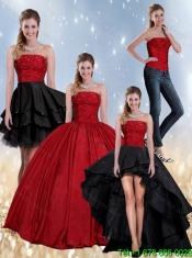 Beaded Strapless Ball Gown Cheap 2015 Quinceanera Dress in Red and Black