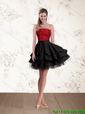 Beaded Strapless Ball Gown Cheap 2015 Quinceanera Dress in Red and Black