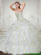 Brand New Sweetheart 2015 Cheap Quinceanera Dress in White with Beading and Ruffles