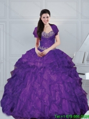 Cheap 2015 Gorgeous Eggplant Purple Dresses for Quince with Beading and Ruffled Layers