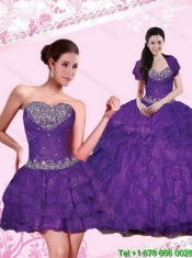 Cheap 2015 Gorgeous Eggplant Purple Dresses for Quince with Beading and Ruffled Layers