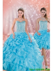 Cheap Brand New Baby Blue Quince Dresses with Beading and Ruffles