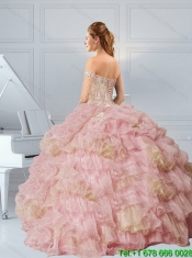 Cheap Cute Baby Pink Sweetheart Quinceanera Dresses with Appliques and Ruffled Layers