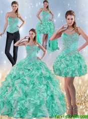 Cheap Exclusive Sweetheart Quinceanera Dresses in Apple Green with Ruffles and Beading for 2015