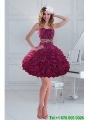 Cheap Exquisite Burgundy Sweet 15 Dresses with Beading and Ruffles