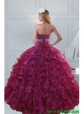 Cheap Exquisite Burgundy Sweet 15 Dresses with Beading and Ruffles