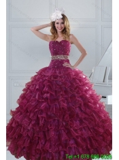 Cheap Exquisite Burgundy Sweet 15 Dresses with Beading and Ruffles